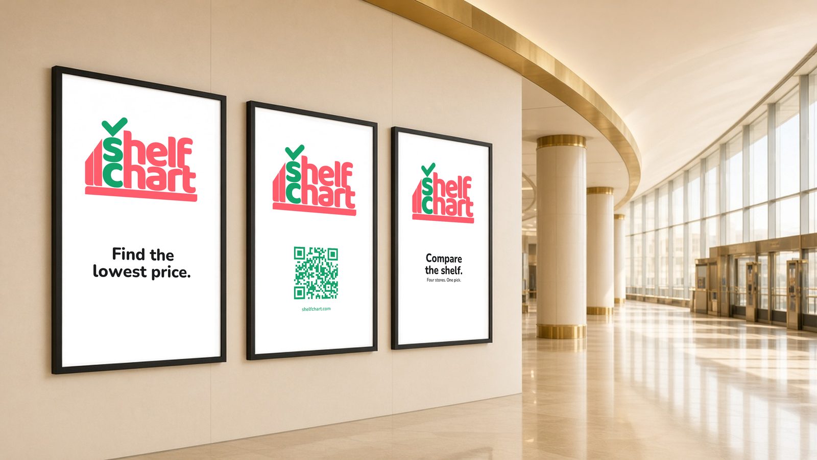 Three ShelfChart posters in a Dubai Metro station