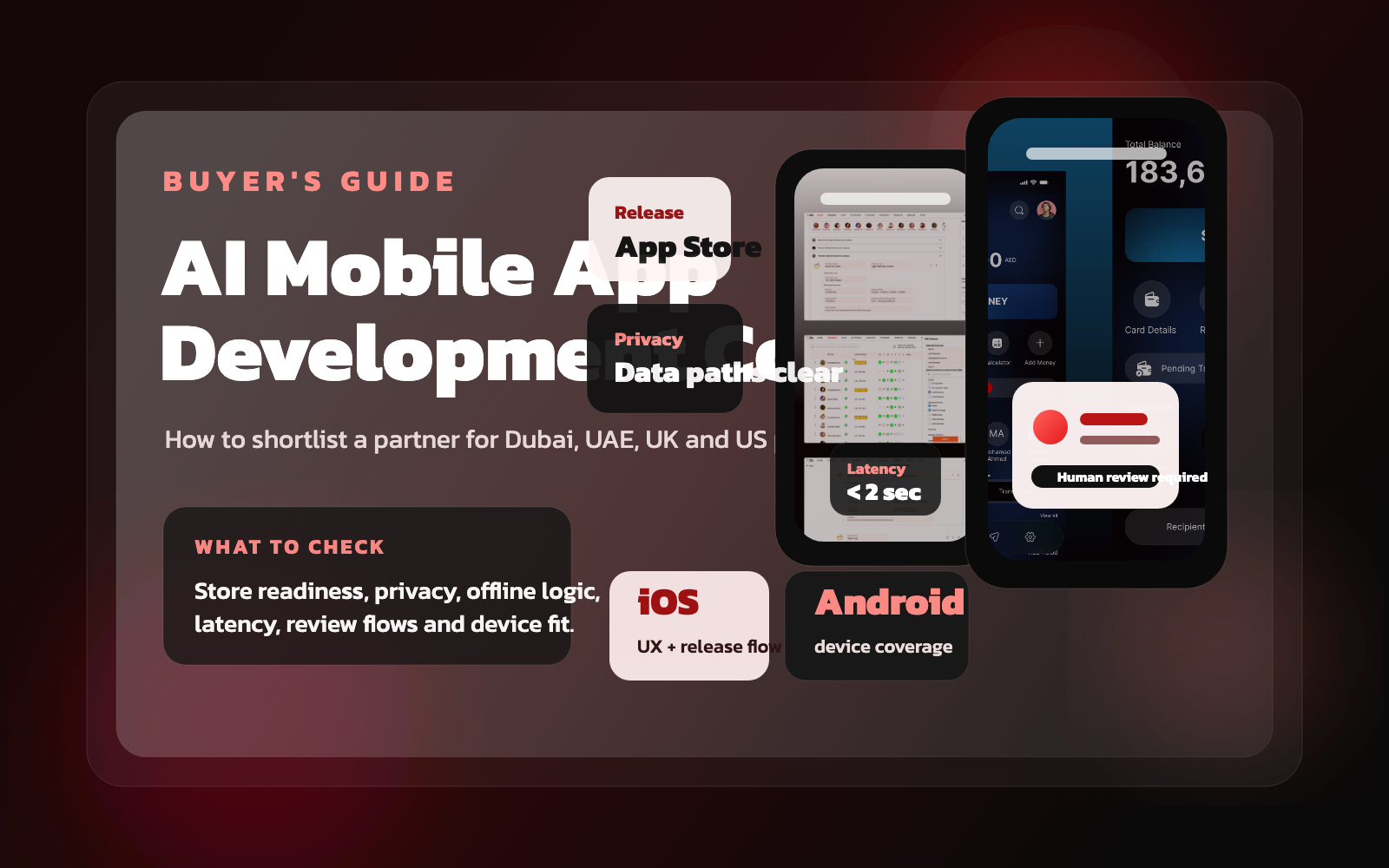 AI mobile app development planning scene with smartphone interfaces and review workflow