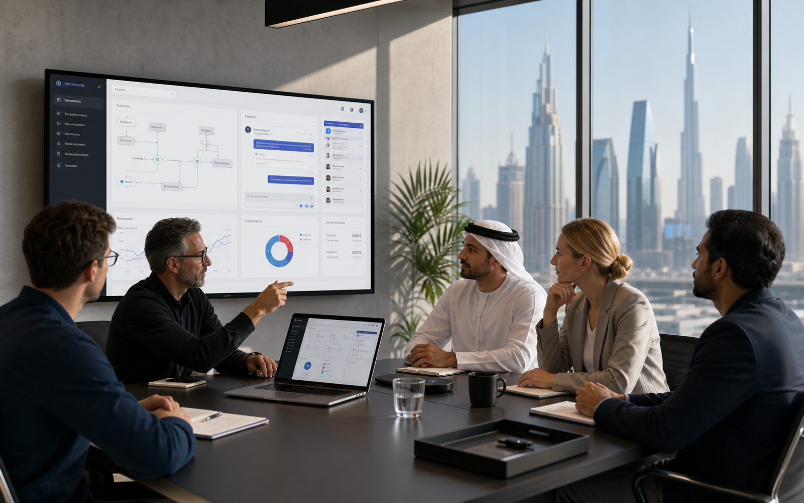 AI web app development strategy meeting in Dubai office
