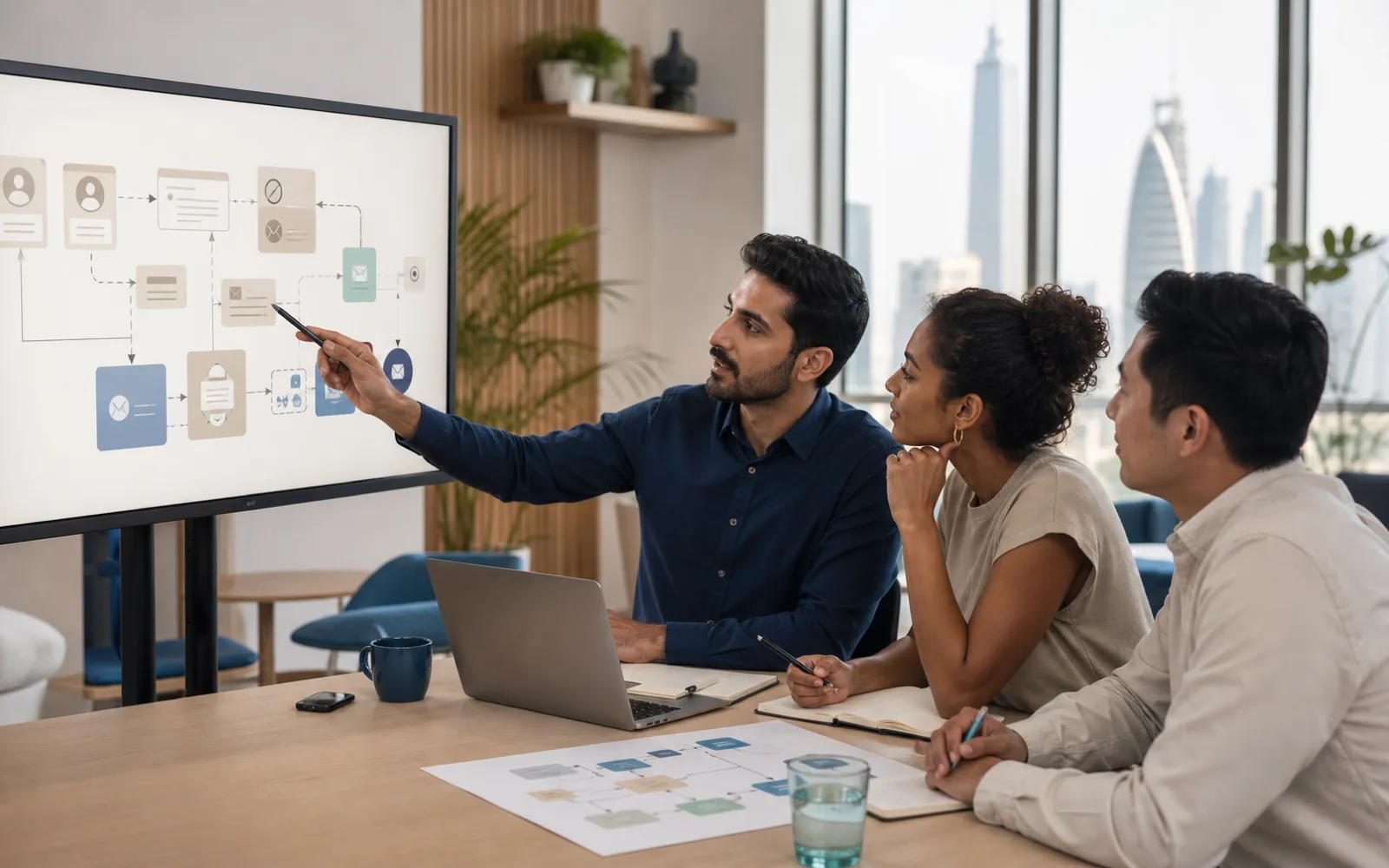 B2B team mapping an email outreach workflow