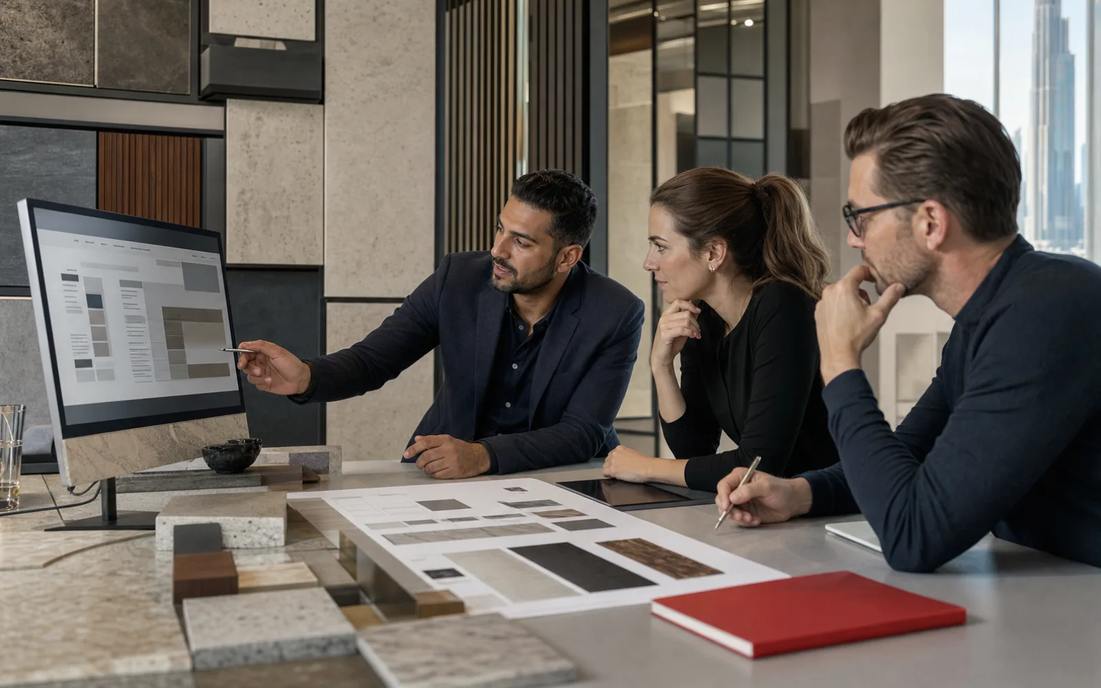 Building materials team reviewing SEO architecture for a product catalogue