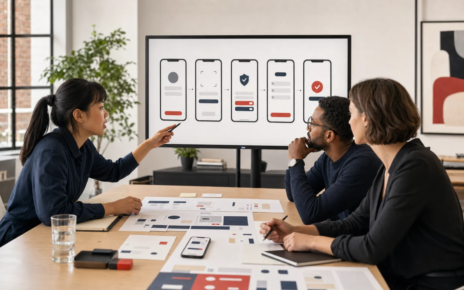 Fintech product team reviewing a mobile app identity and activation journey